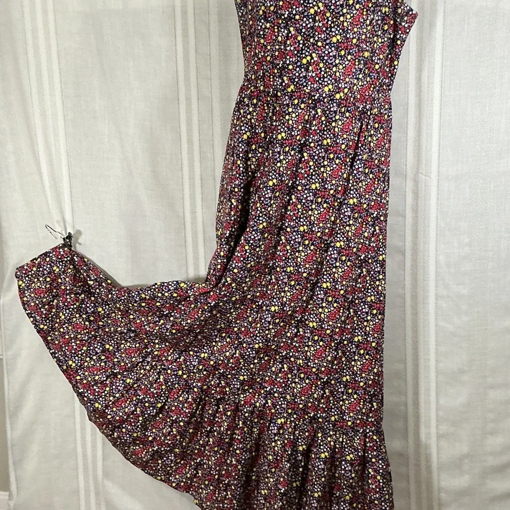 J.Crew Navy Floral Maxi Dress Size 8 Sleeveless Ruffle Hem Summer Vacation